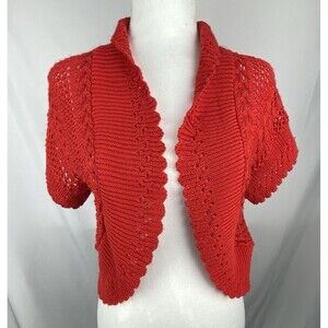 Sweaterworks Red Knit Shrug Bolero Cardigan S Short Sleeve Jewel Tone‎ Coquette